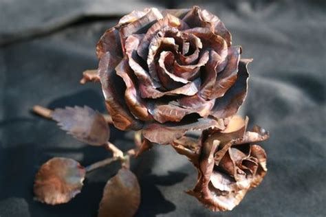 hand crafted copper rose metal art sculpture  tanis