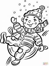 Sliding Snow Coloring Down Hill Child Pages Covered Printable Boy Drawing Winter sketch template