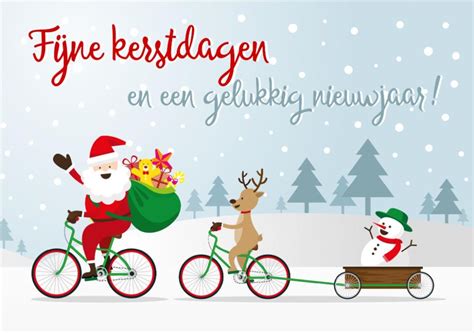 kerstkaart kerstman en rendier op de fiets kaartjepostennl
