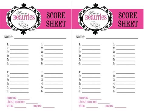 printable  bunco score sheets