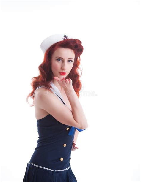 Beautiful Retro Pin Up Girl In A Sailor Style Dress Stock Image Image