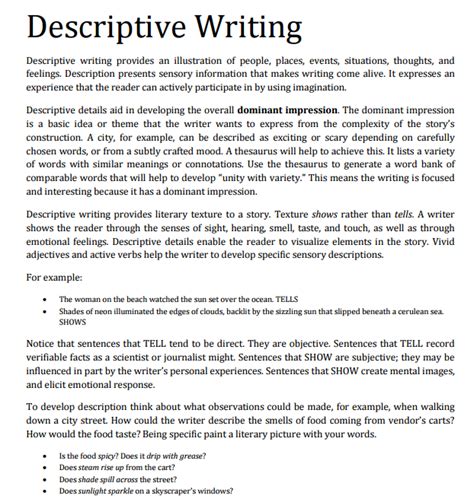 write  good descriptive paragraph examples