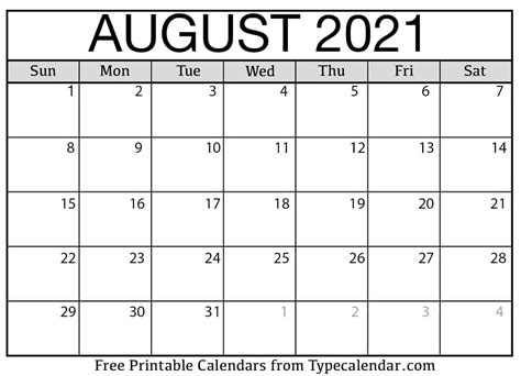 printable august  calendars