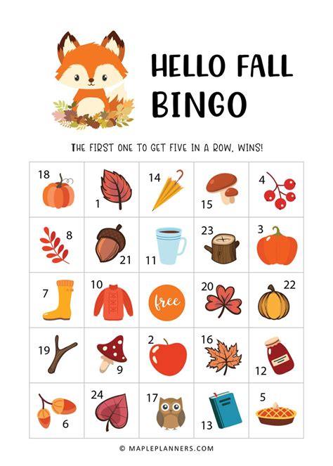 printable fall bingo cards  kids  answer sheet  printable