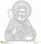 Coloring Catholic Book Christ Jesus Zentangle Adult Illustration Vector Stock sketch template