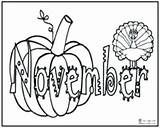 November Coloring Pages Months Kids Printables Activities Pumpkin Fall Autumn Book Turkey Getdrawings Year Seasons Themed sketch template