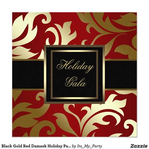 Black Gold Red Damask Holiday Party Invitations Zazzle