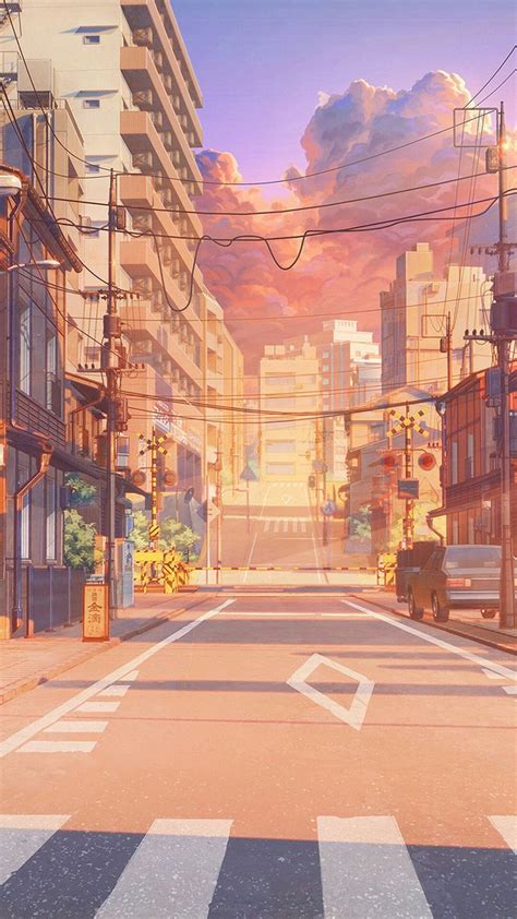 anime sunset street illustration wallpaper wallpaper