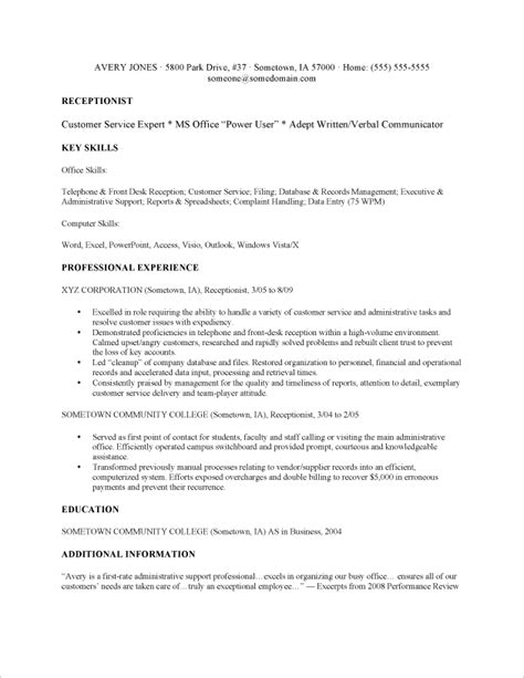 resume format receptionist resume format