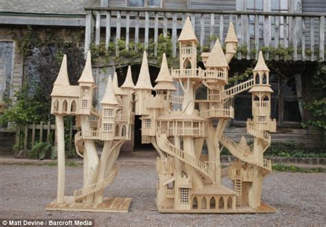 tree surgeon creates intricate bough houses out of felled leylandii after being inspired while