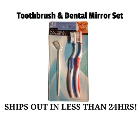 Toothbrush Dental Mirror Set 3 Piece Sealed Grip Gentle Ships Fast Same