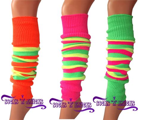 neon stripe multi coloured fancy dress 1980s leg warmers by fifi ebay