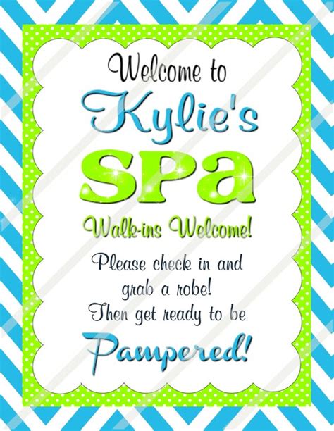 spa party  sign custom personalized digital