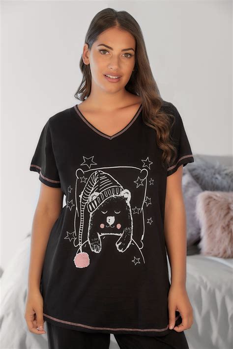 black bear print pyjama top plus size 16 to 36
