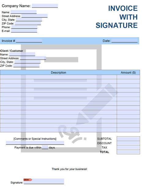 invoice template  signature