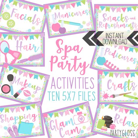 spa party printable signs spa activity station signs spa etsy spa
