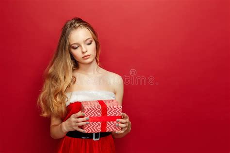 beautiful girl with christmas ts stock image image of adult hand