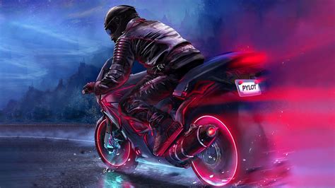 road neon motorcycle art electronic biker synthpop darkwave