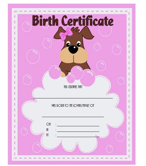 dog birth certificate template editable  designs  fresh