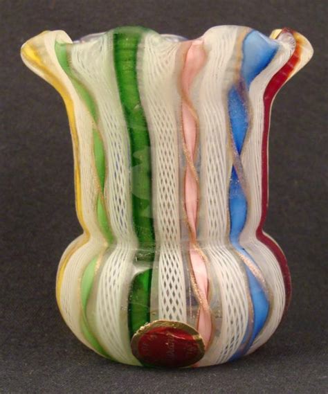 Murano Art Glass Small Vintage Ribbon Stripe Vase Italy