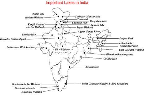 important lakes  india lake map india map lake