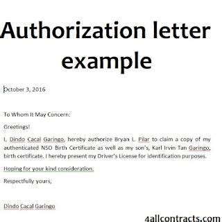 authorization letter  sample contracts