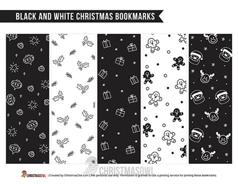 printable black  white christmas bookmarks