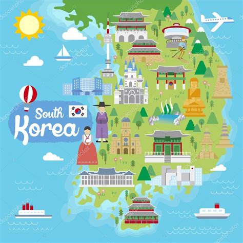 tourist illustrated map  south korea south korea asia mapsland