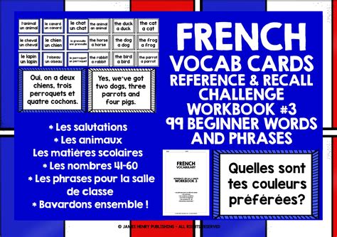 french vocabulary cards  teaching resources