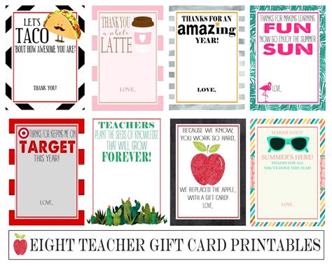 electronic gift card options   teacher gift card printables