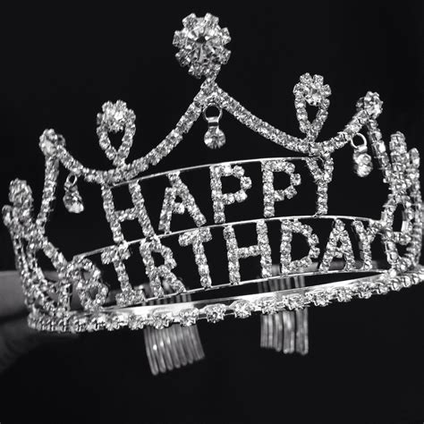 silver crystal rhinestone happy birthday tiara crown comb