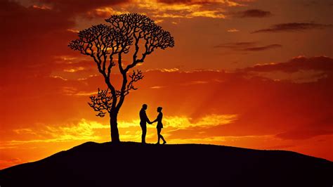 Download Wallpaper 1920x1080 Silhouettes Couple Love