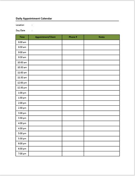 appointment book template printable schedule template