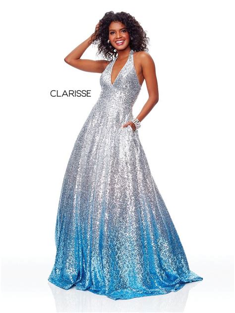 check   deal  clarisse  silver ombre sequin halter prom gown  french novelty