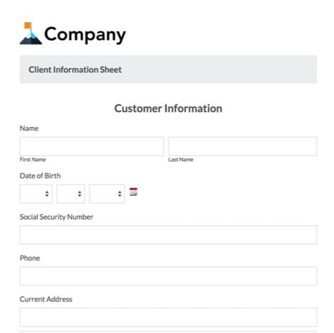 client information form template formstack