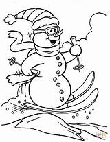 Coloring Snowman Pages Skiing Printable Paper sketch template