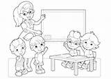 Insegnante Kid Aula Nell Tengono Scena Coloritura Fumetto Studenti Colorare Classe Nero Getdrawings sketch template