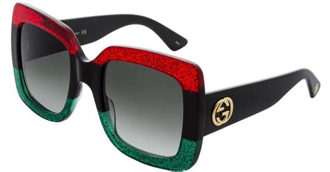 gucci glittered gradient oversized square sunglasses red black green