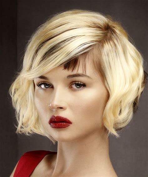 Short Wavy Light Blonde And Brunette Two Tone Bob Haircut