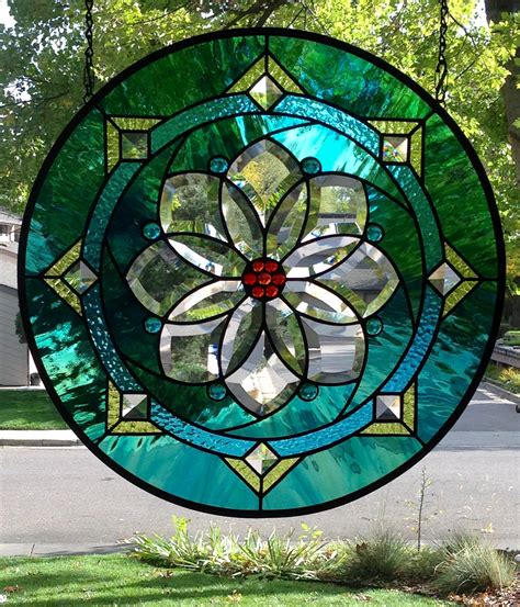 stained glass window panelbeveled flower medallion delphi artist gallery
