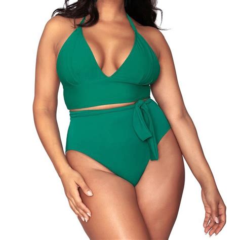 xl  size swimwear women halter high waist bikini  green push  swimsuit women summer