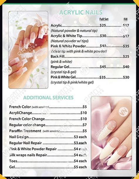 nail salon menu template  printable calendar