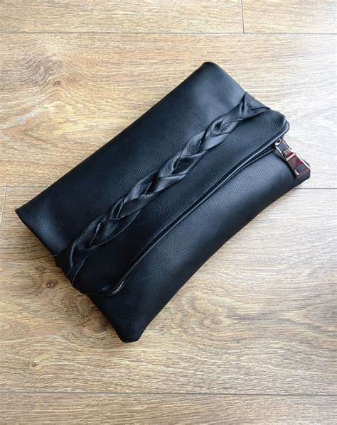 excited  share  item   etsy shop black leather fold  clutch bag leather key