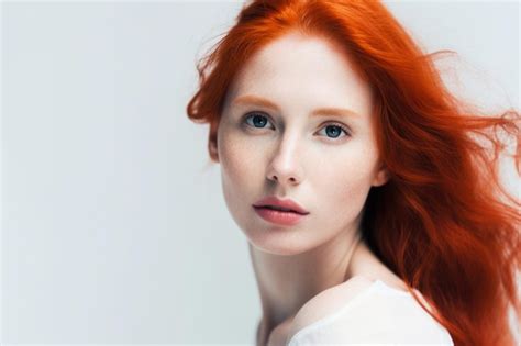 premium ai image stunning portrait of a woman with bright red hair
