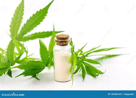 cbd cannabidiol crystals isolate  glass container  cannabis leaf stock image image