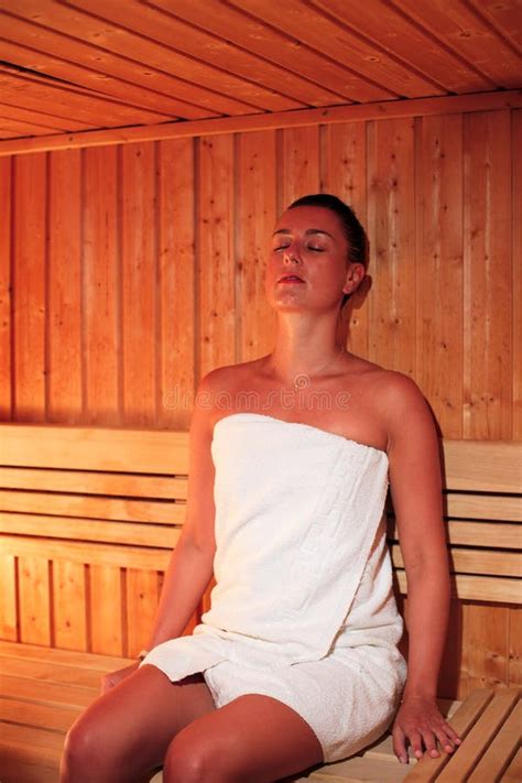 Beautiful Woman Relaxing A Sauna Stock Image Image Of Center