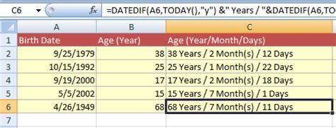 calculate age  excel years  months haiper