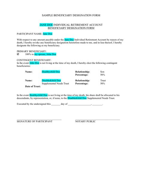 sample beneficiary designation form  word   formats
