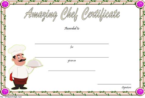 chef certificate template  printable  certificate templates