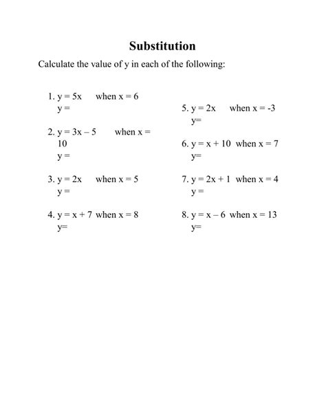 substitution algebra worksheet